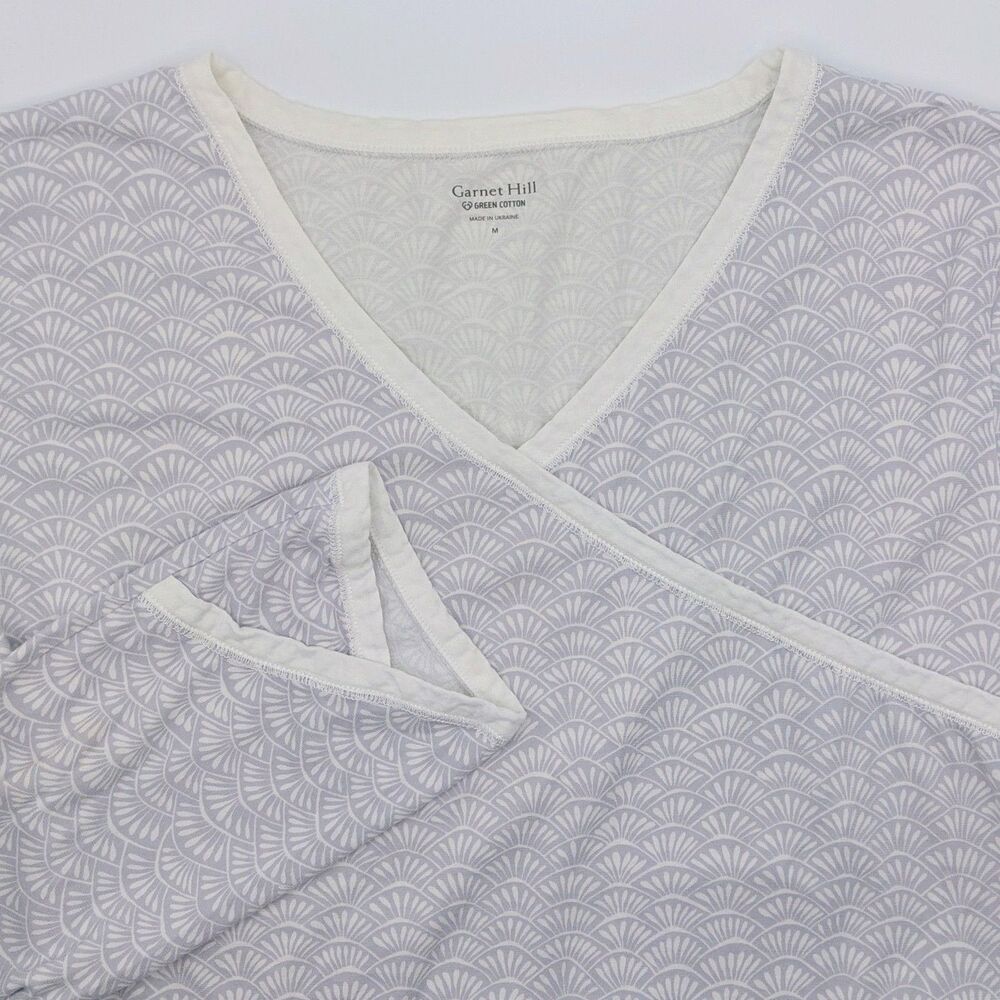 Garnet Hill Asian Wrap Organic Cotton Pajama Top Women's Medium Sleep Shirt Soft